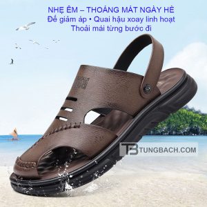 Dép Sandal Nam Da Bò Bít Mũi DSD06 Kết Hợp Đế PU Êm - Ảnh 3