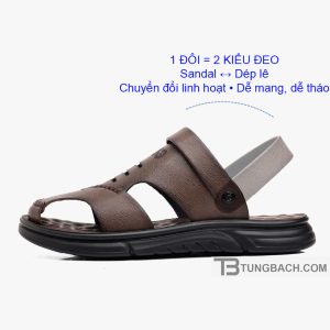 Dép Sandal Nam Da Bò Bít Mũi DSD06 Kết Hợp Đế PU Êm - Ảnh 5