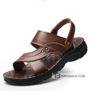 Dép Sandal Nam Da Bò Thật DSD01 Thoáng Khí Đế PU Dày Chống Trượt, Quai Hậu - Ảnh 4