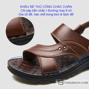 Dép Sandal Nam Da Bò Thật DSD01 Thoáng Khí Đế PU Dày Chống Trượt, Quai Hậu - Ảnh 10