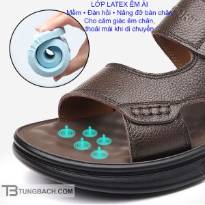 Dép Sandal Nam Da Bò Thật DSD02 Đế PU Chống Trượt, Chống Mài Mòn - Ảnh 13