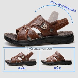 Dép Sandal Nam Da Bò Thật Đế PU Êm Chân DSD07 Quai Bản Rộng (17)